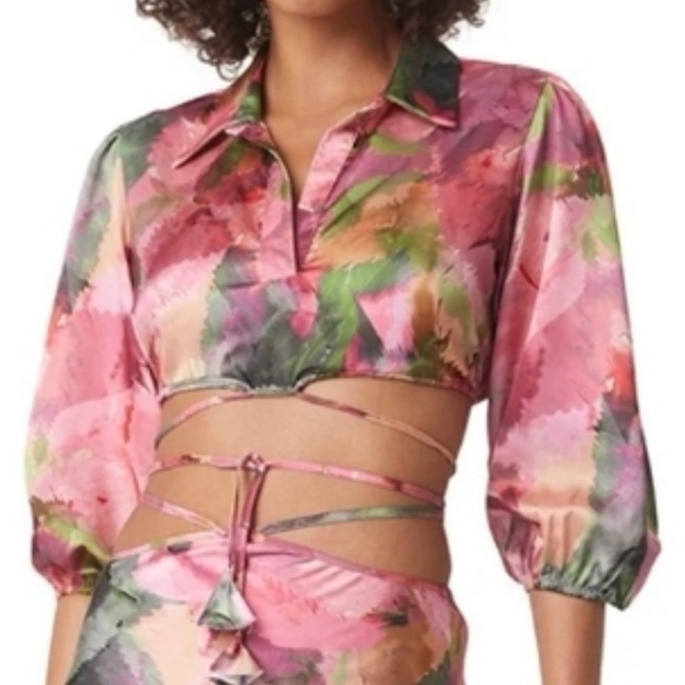 NEW MISA Los Angeles AMAN TOP Sz M Watermelon Tourmaline Cropped